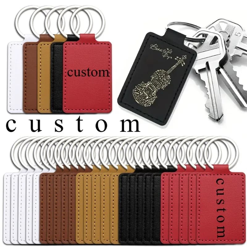 Laser Engraving Blanks Charm Aesthetic Logo Leather Keyring Elegant Rectangle Craft Blank Key Fob DIY Custom Material Key Ring