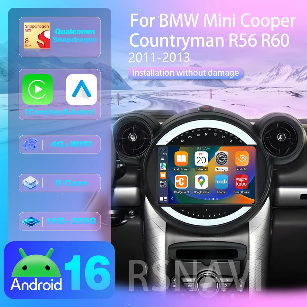 Android 16 Carplay Auto Car Radio Multimedia For Bayerische Motoren Werke BMW Mini Cooper Countryman R56 2011 - 2013 Navigation
