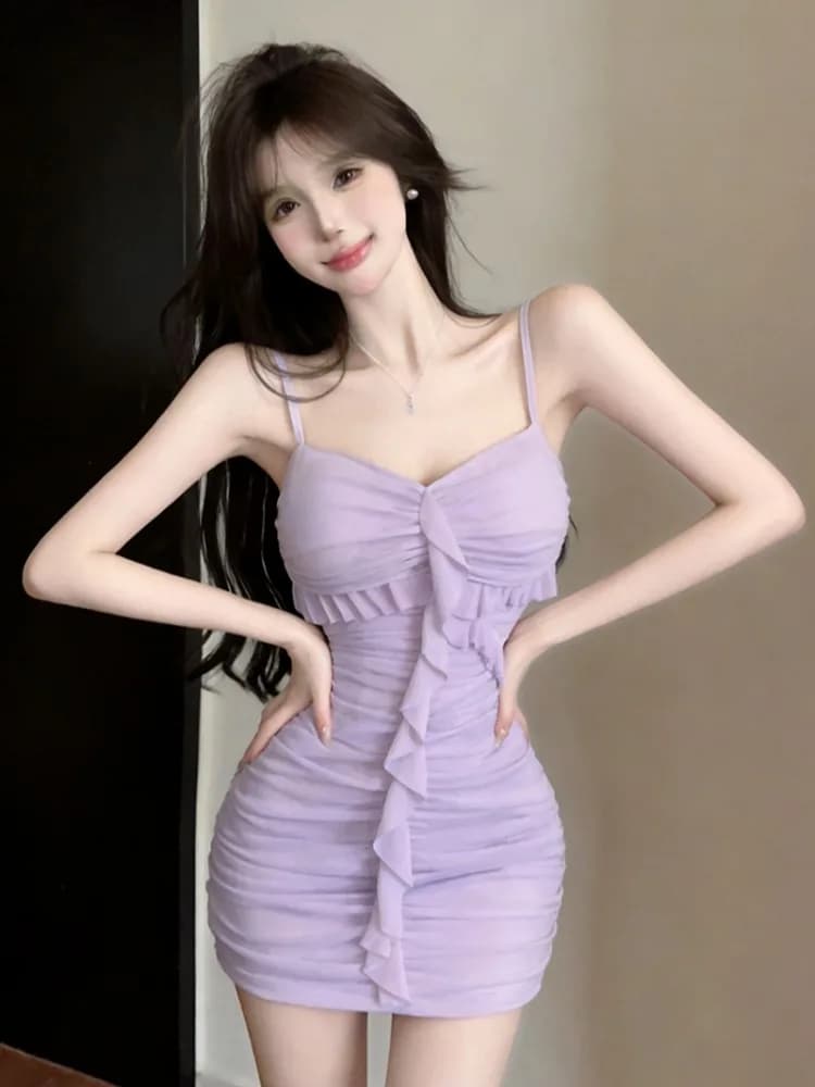 Nuovo Stile Estivo: Abito da Donna Sexy con Scollo a V, Bordo in Pizzo, Spalline, Vita Media, Aderente, Traspirante e Confortevole in Cotone Lavorato a Maglia