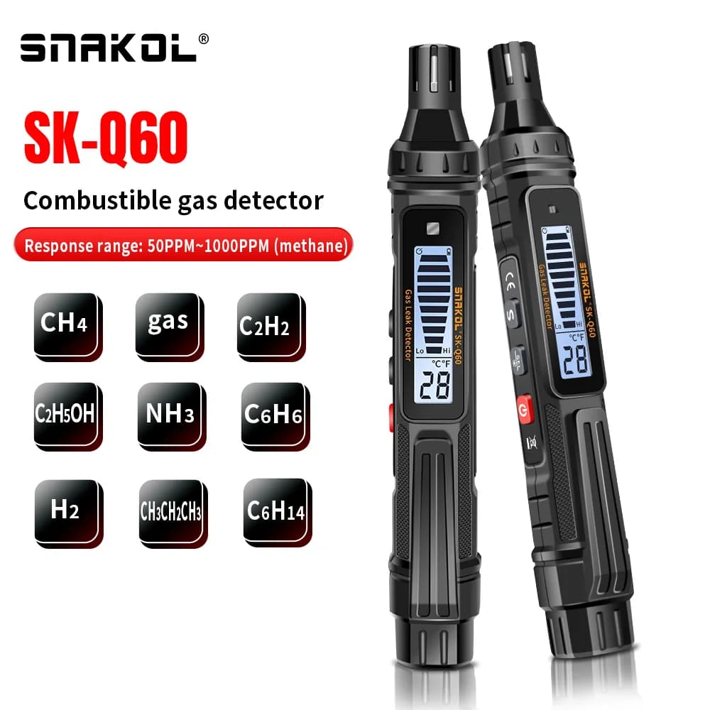 SNAKOL SK-Q60 Rilevatore di Fughe di Gas Ricaricabile per GPL, Metano, CO2, Alcol, Gas Naturale, Allarme Sonoro, Tester Combustibile PPM/LEL