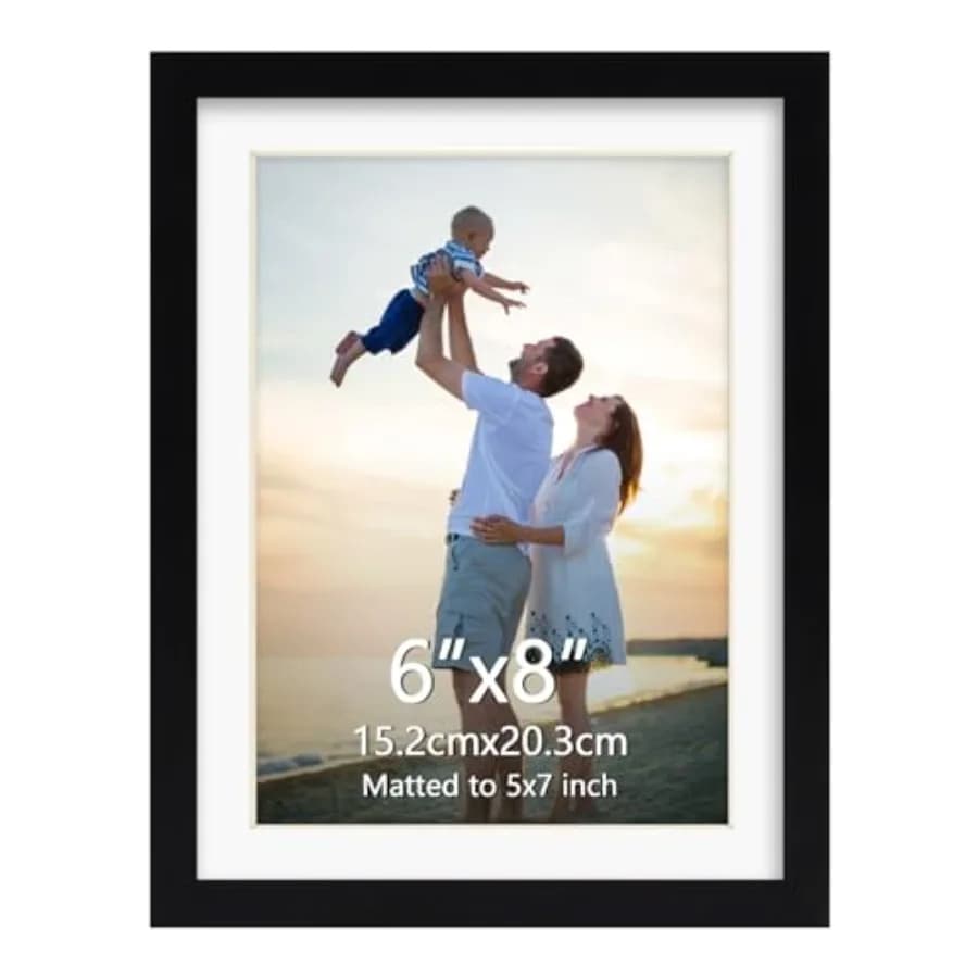 6x8 Plastic Frame with Plastic Cover, Display Pictures 5x7 with Mat or 6x8 Without Mat, 1 Pack 6 by 8 Frame for Wall Hanging an