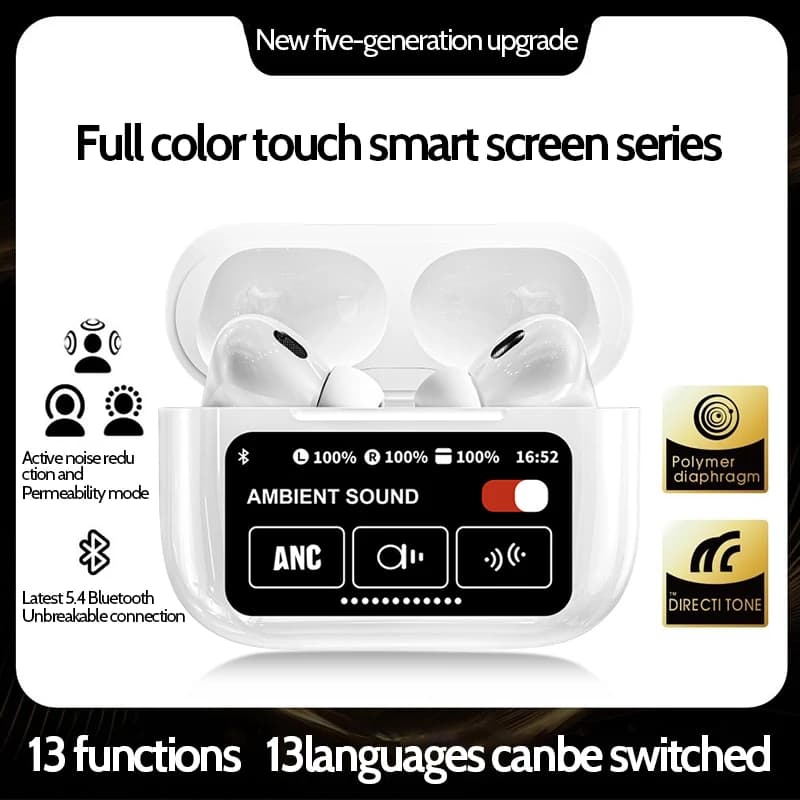 A9PRO Smart Color Screen ANC Wireless Headphones Waterproof Headphones Intraicular Headphones with Noise Cancellation Audibles for Game Movement
