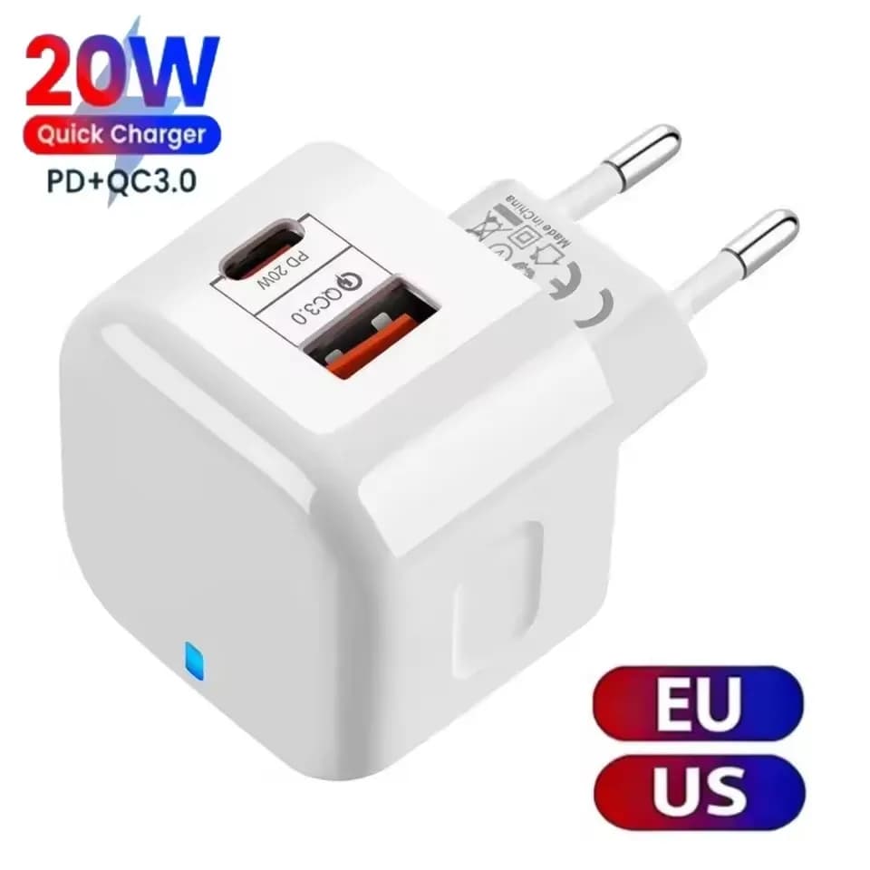 20W Dual Ports Wall Charger Type-C USB C PD Phone Fast Charger Super Quick Charging Power Adapters EU/US/UK Plug For iPhone New