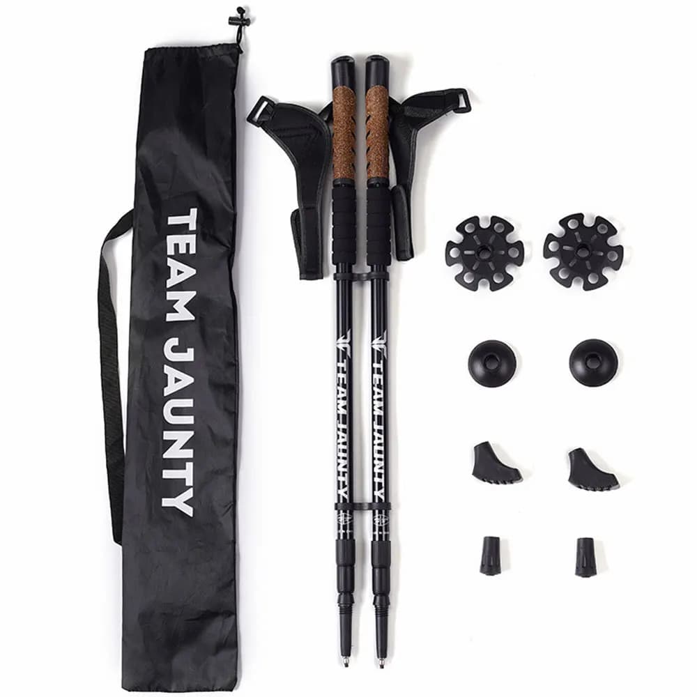 1 pair of outdoor aluminium alloy trekking poles, trekking rod, wooden handle, travel stick, sports equipment ZK54S