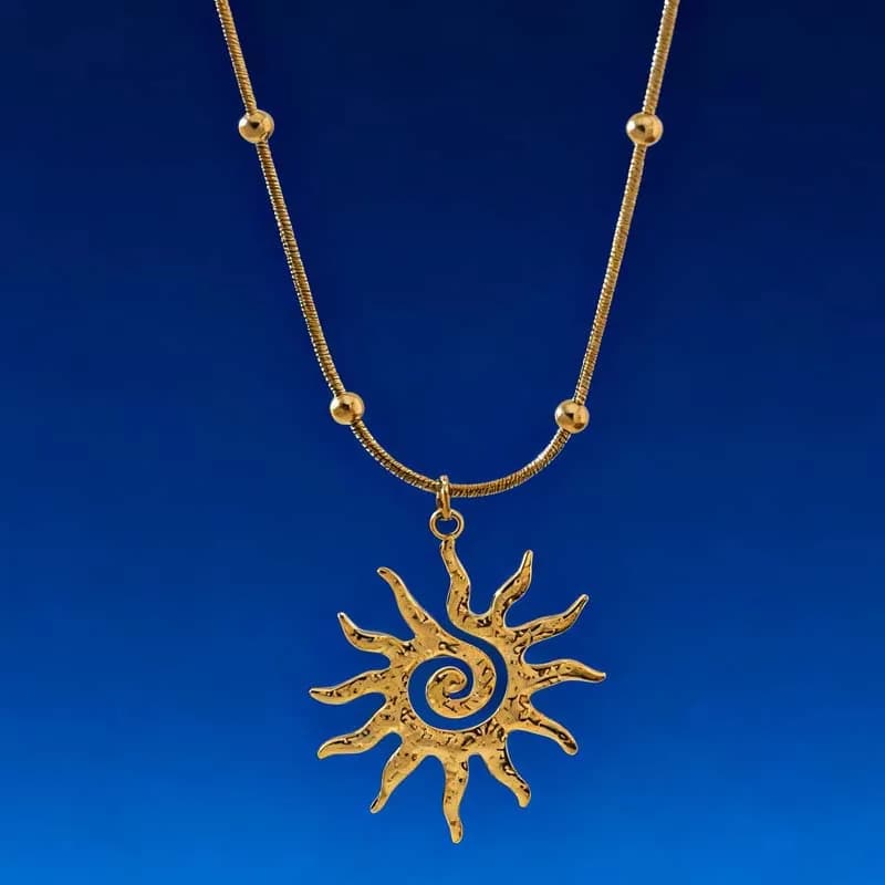 Orecchini a catena con clavicola a spirale irregolare con ciondolo a forma di sole, gioielli di moda retrò bohémien, collana quotidiana per le vacanze da donna