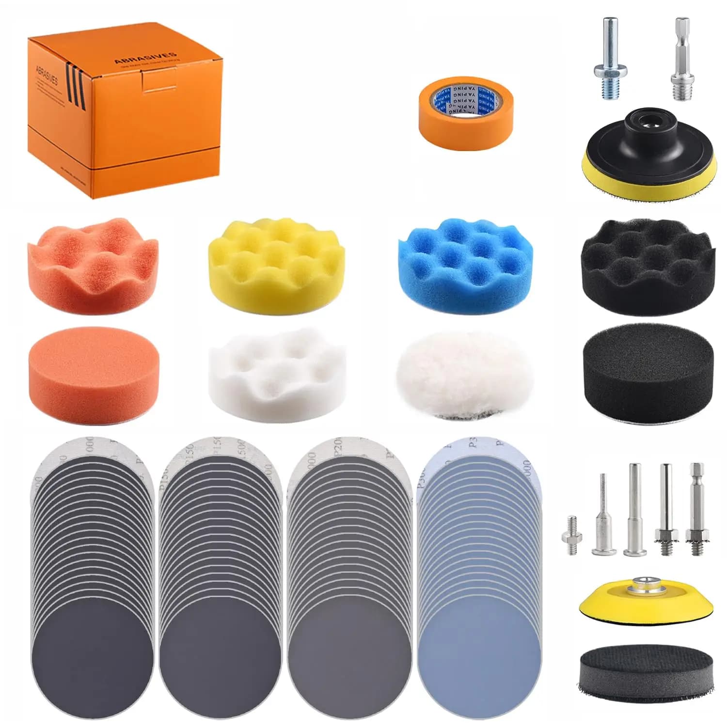 Kit lucidatore per tamponi per auto da 98 pezzi da 3' con steli da 5/16' e 1/4' per levigare, lucidare, cerare
