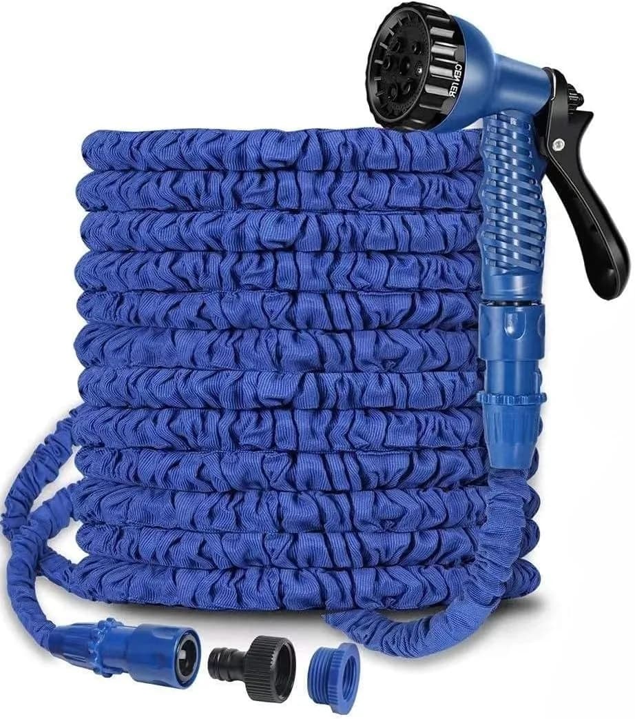 100 Foot Expandable Garden Pipe, Flexible and Lightweight Water Pipe (blue) Durable & Without Groovies With High Pressure Nozzle,