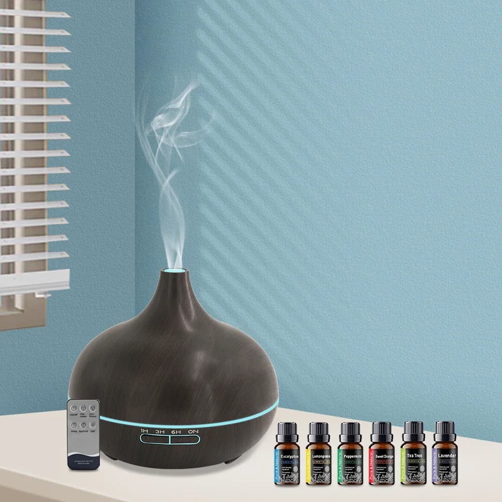 Diffusore per la casa da 550 ml, diffusore di oli essenziali per aromaterapia con 6 oli essenziali, design per la casa, telecomando, 7 colori
