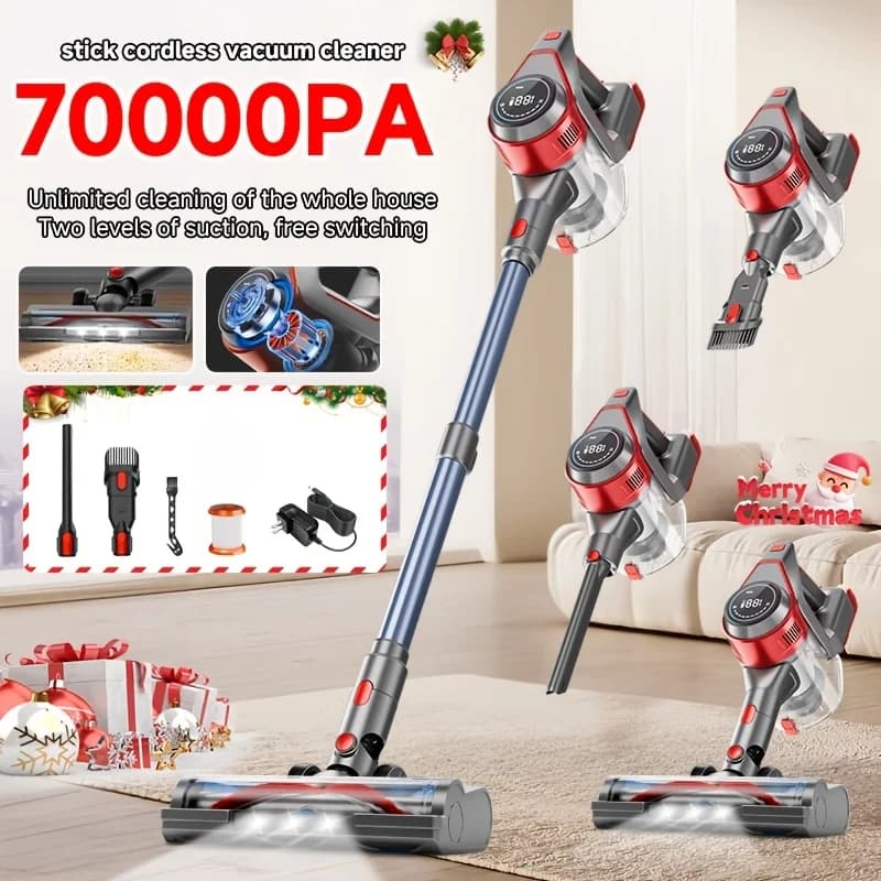 Aspirapolvere Senza Fili, Potente Aspirapolvere a Bastone da 45-70Kpa con 45 Minuti di Autonomia, Aspirapolvere Anti-Groviglio per Casa, 1,5 Litri
