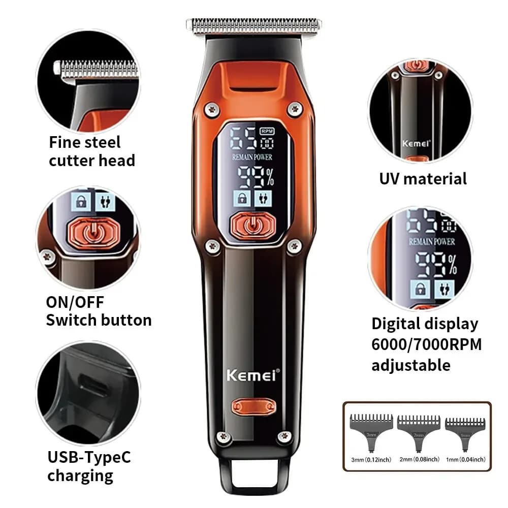 Kemei Haircuts Without Wire Rechargeable USB, Professional Tosatrice for Men, Electric Trimmer for Hair
