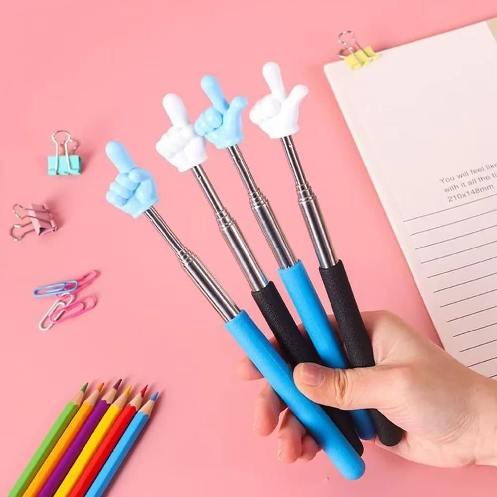 Puntatore telescopico in acciaio inossidabile con puntatore manuale con design a dito per lavagna, materiale scolastico e per ufficio, indicatore del dito indice