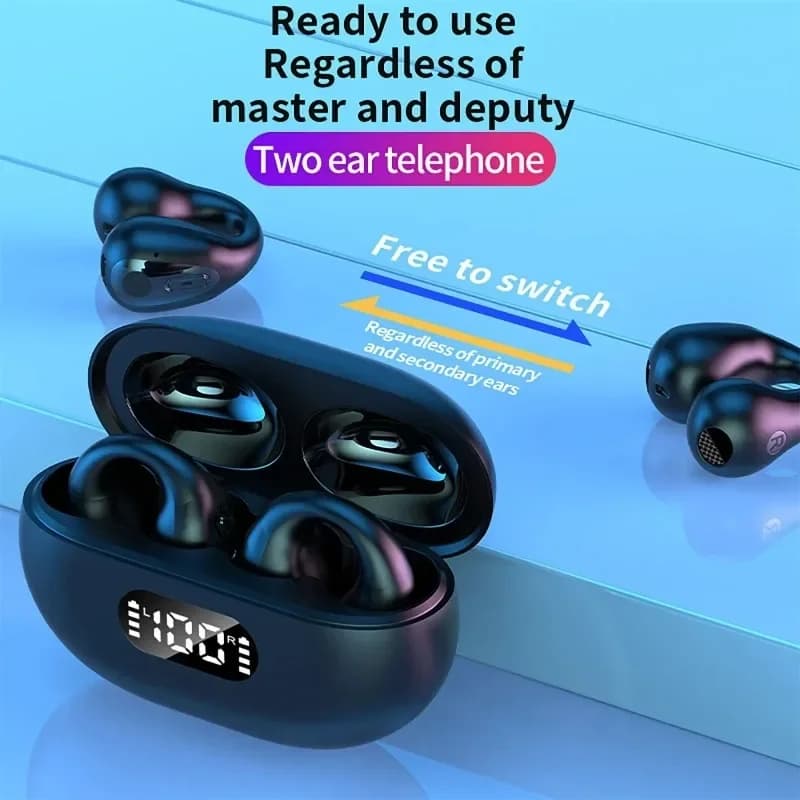 New Bluetooth 5.3 Wireless Headphones Bone Conduction Headphones Clip Design Touch Control LED Headphones Sports Headphones