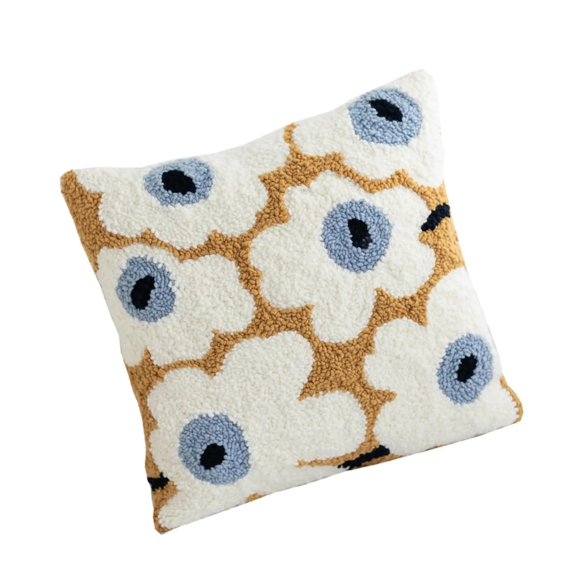 Throw Pillow Cover Kit Printed Rug Punch Needle Set Blue Purple Flower