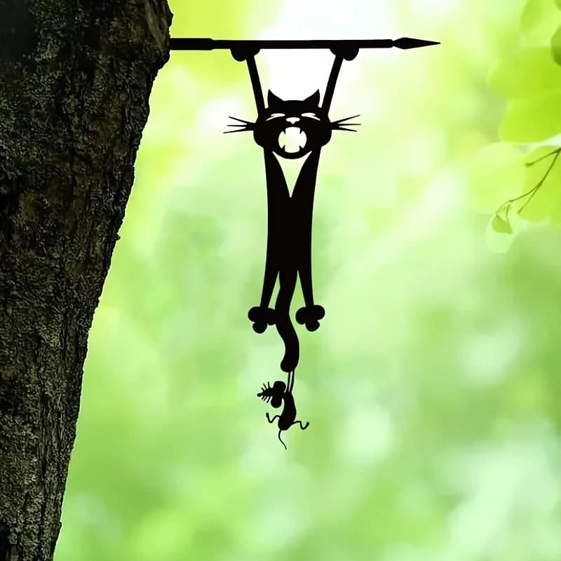 Decorazione da parete in metallo con gatto e topo - Silhouette fantasiosa per decorazioni da giardino, ideale per la casa e il giardino, regalo per la festa della mamma