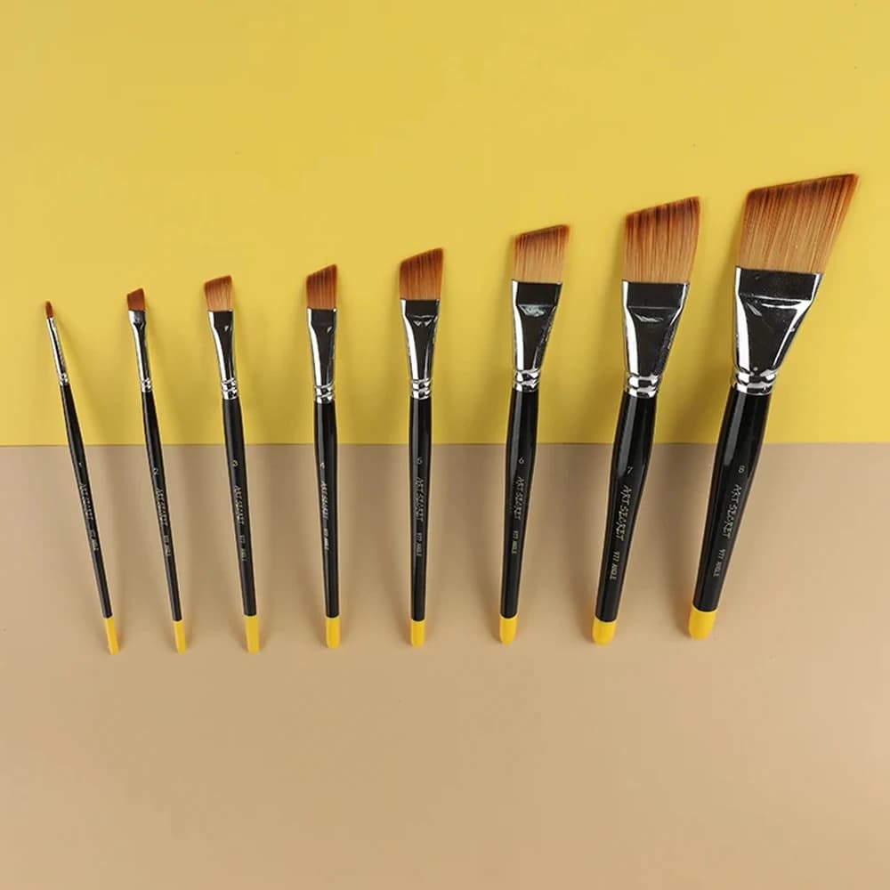 Artsecret 8pcs Angle Paintbrushes for Acrylic Watercolor Oil Painting Synthetic Hair Wooden Art Brushes 977 ANGLE