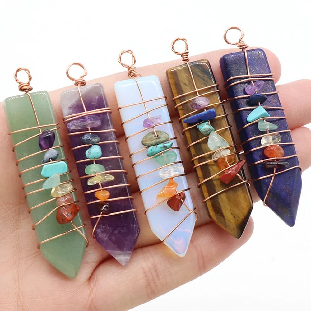 Ciondolo Reiki in cristallo di pietra naturale da 7 chakra, ciondoli colorati in filo di ghiaia a forma di freccia per la creazione di gioielli, accessori per collane fai da te