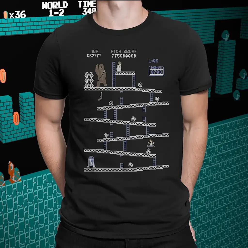 Maglietta Donkey Kong 8bit Pixel Retro Arcade Game Mashup con stampa grafica in cotone a maniche corte per uomo e donna