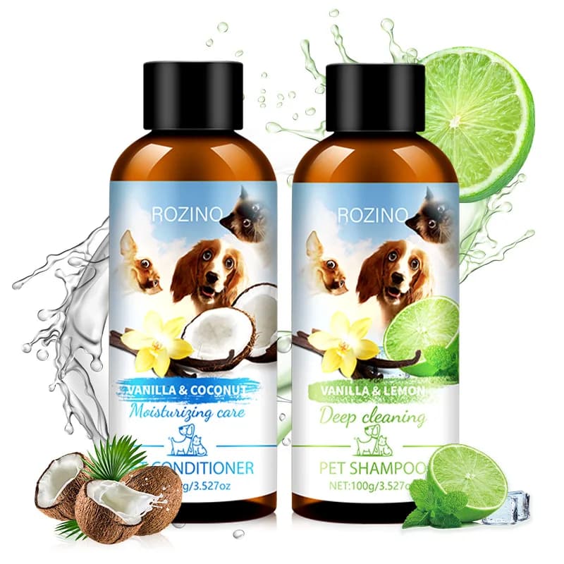 Confezione combinata di gel doccia e balsamo per animali domestici, shampoo e balsamo perfetti e puliti, senza sostanze chimiche, per animali domestici, gatti e cani