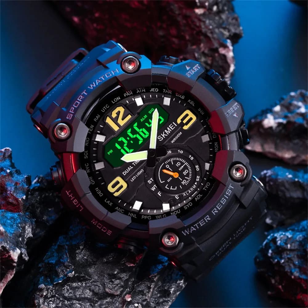 Skmei Multifunctional Chrono Digital Watches Mens Dual Movement 3 Time Sport Wristwatch Waterproof Electronic Clock Reloj Hombre