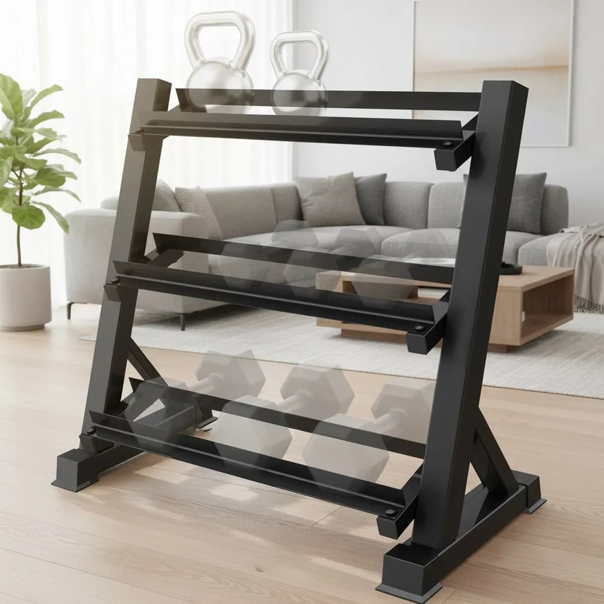 3 Tier Dumbbell Kettlebell Storage Rack Home Gym Workout Equipment Organizer