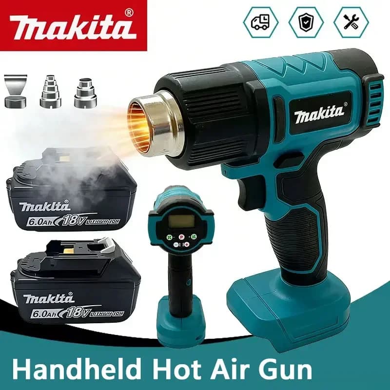 Pistola Termica a Batteria Makita 550 ° Pistola ad Aria Calda Portatile a Temperatura Controllata con Display LED, Strumento di Saldatura e Soffiatore Termico