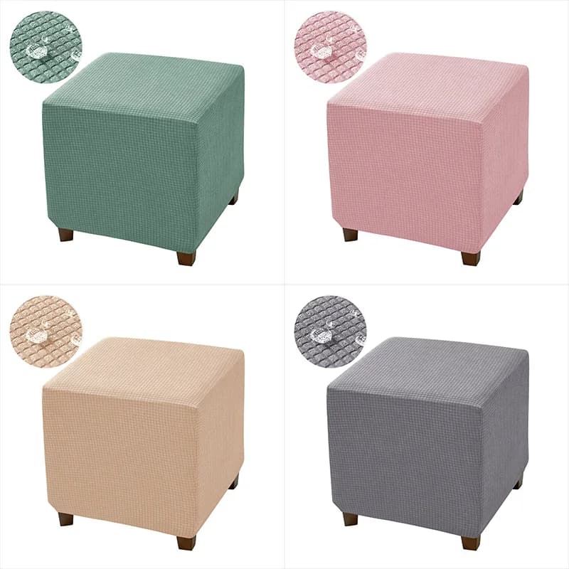 Copertura Elasticizzata per Pouf Quadrato, Idrorepellente in Pile Polare, Rivestimento per Poggiapiedi da Camera da Letto, Protezione per Mobili