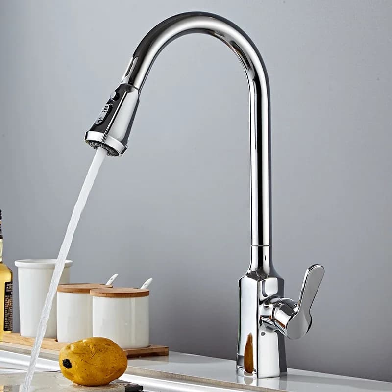 BAKALA Chrome Kitchen Faucet Deck Mounted Pull Out Spout Kitchen Sink Mixer Tap Single Level Stream Sprayer Nozzle Mixer Tap