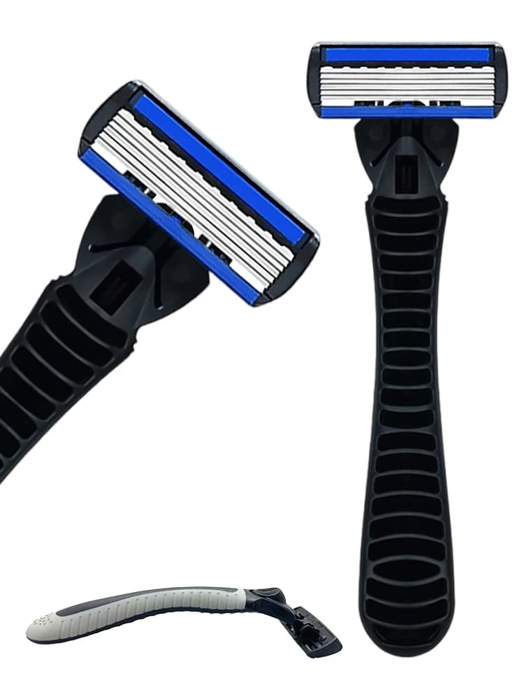6 blades manual razor, portable travel shaver for beard and body hair removal, disposable shavers with anti-slip handle