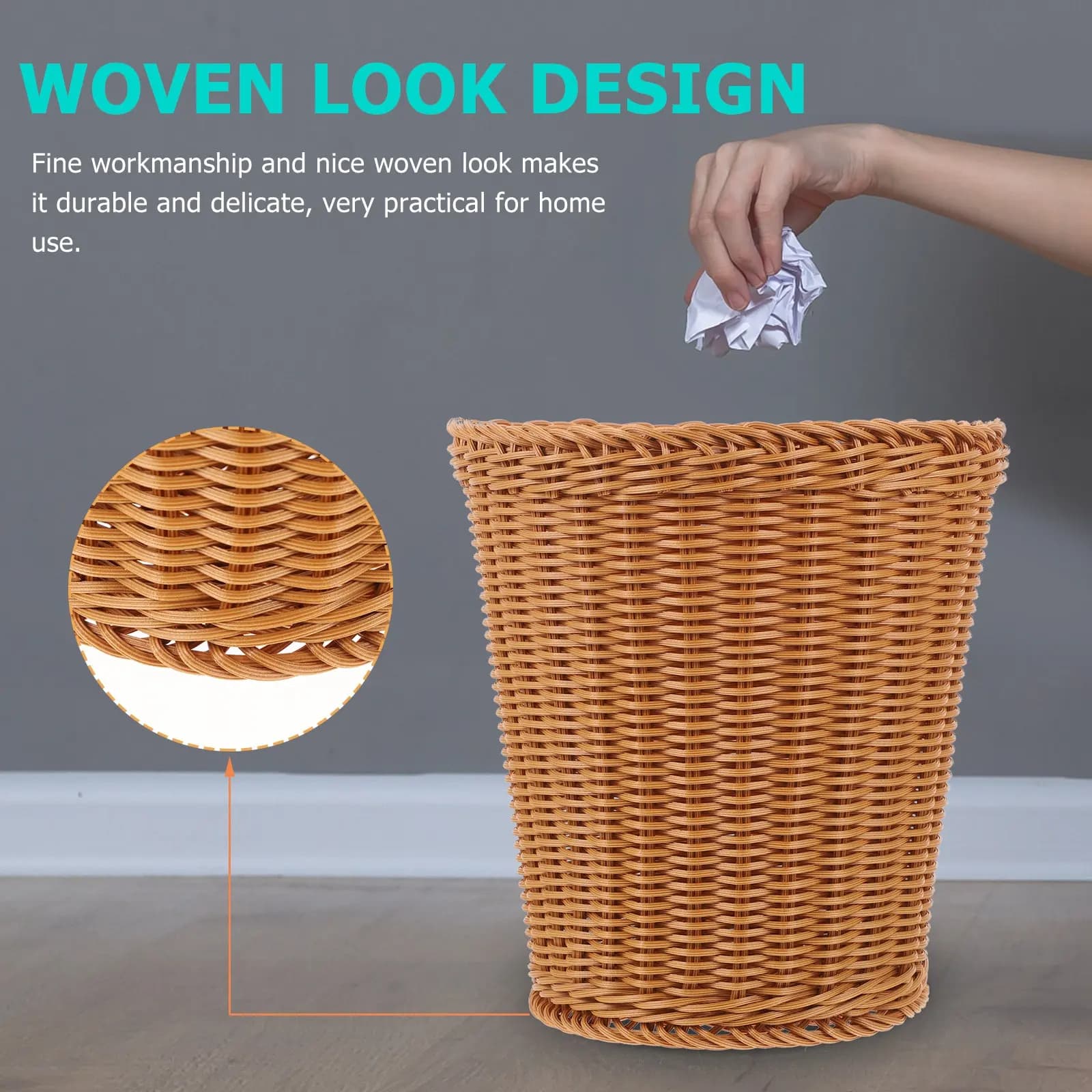 Cestino Intrecciato da Tavolo in Imitazione Rattan, Cestino Decorativo in Stile Boho Pastorale per Casa, Ufficio e Soggiorno