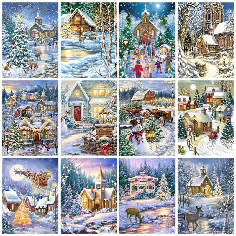 Nabi 5d Diy Diamond Painting Winter House Home Decor Embroidery Cross Stitch Christmas Snow Landscape Mosaic Crystal Picture