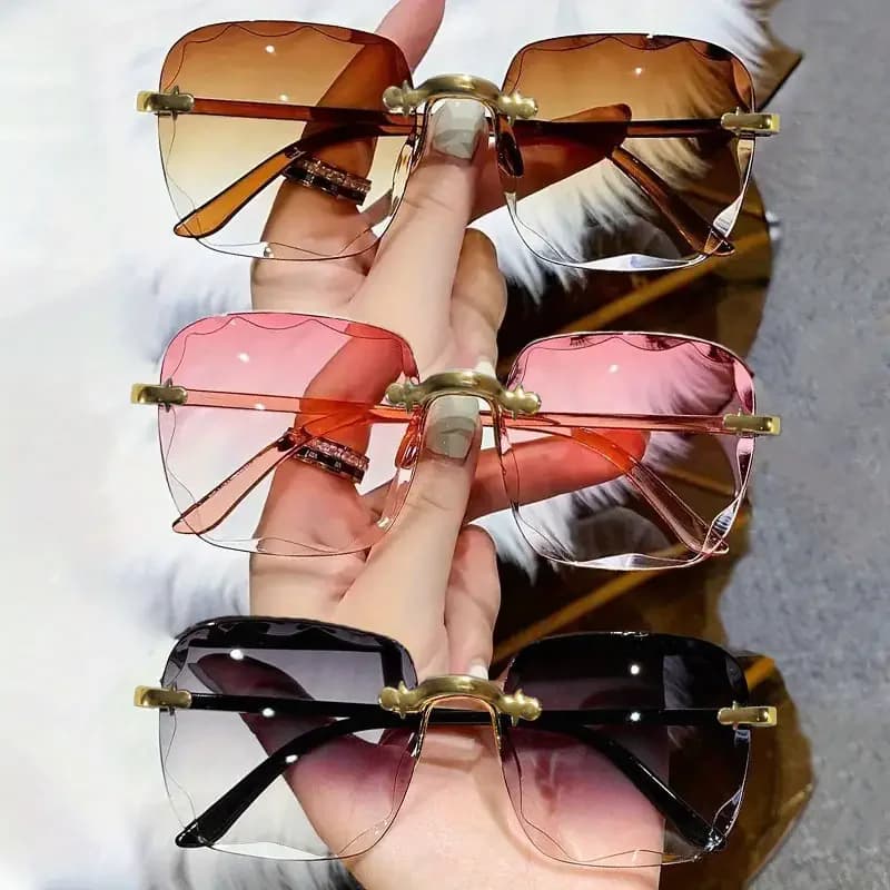 3PCS Square Sunglasses Without Frame Women Luxury Brand Designer Summer Red Glasses Fashion Sunglasses for Men UV400 Shades Oculos