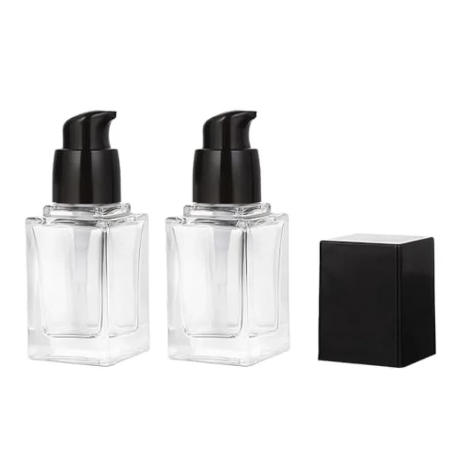 2Pcs 15ml/0.5oz Transparent Glass Square Liquid Foundation Bottles with Black Press Pump Empty Refillable Travel Dispenser Samp
