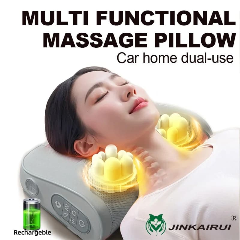 Jinkairui Massage Pillow Heated Acupressure Massager Deep Kneading Shoulders Relax Whole Body Muscles
