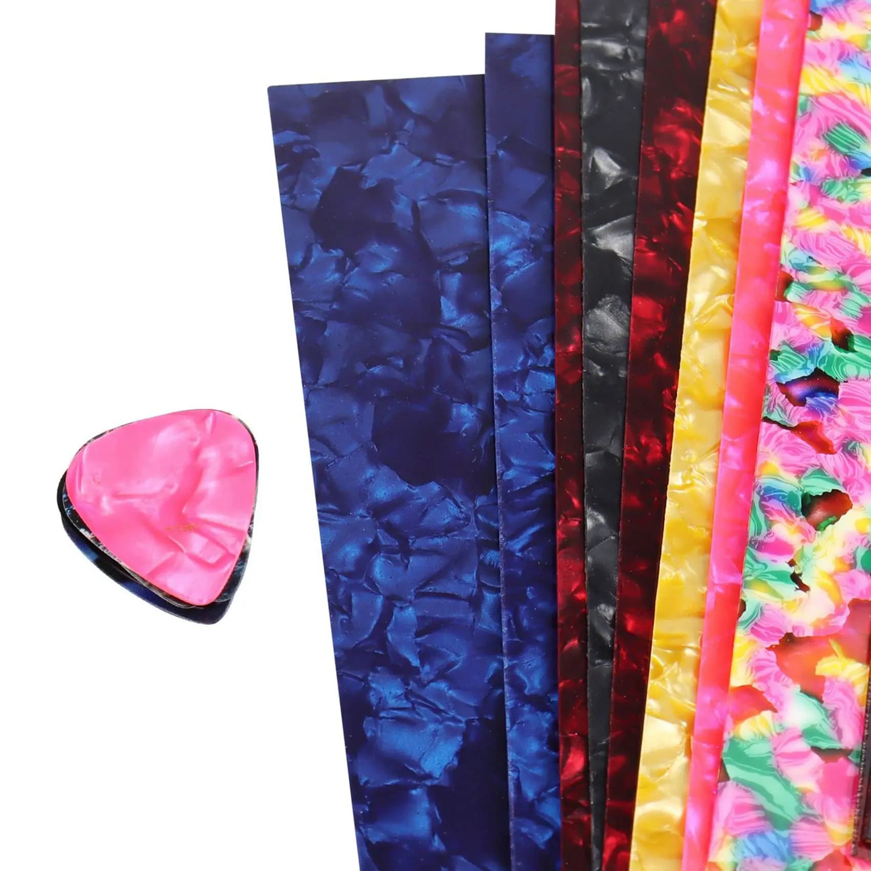 TUREBG 75X DIY Guitar Pick Punch Sheets Musicians Celluloid Guitar Pick Strips Three Thickness By 0.46/0.71/0.96cm Random Color