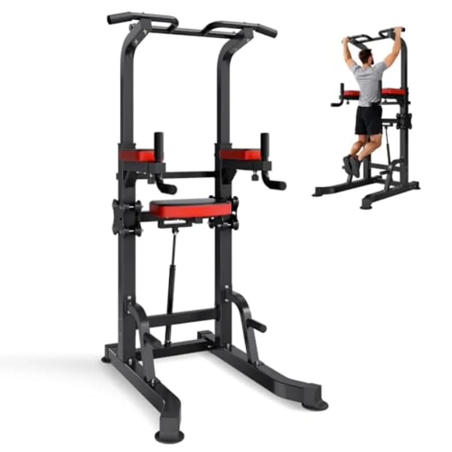 Pull Up Bar, 330 LBS Power Tower Dip Station, Workout Dip Station with H-Shaped Stable Base and Assistance Platform, Adjustable
