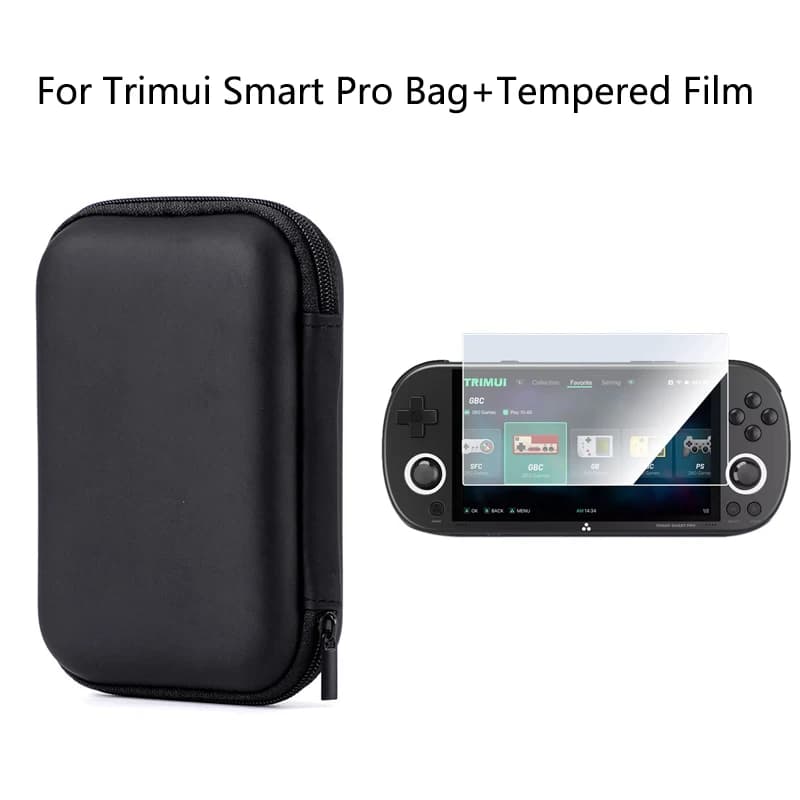 Per Trimui Smart Pro Console di gioco portatile 9H Pellicola protettiva per schermo in vetro temperato + Custodia rigida portatile impermeabile per il trasporto