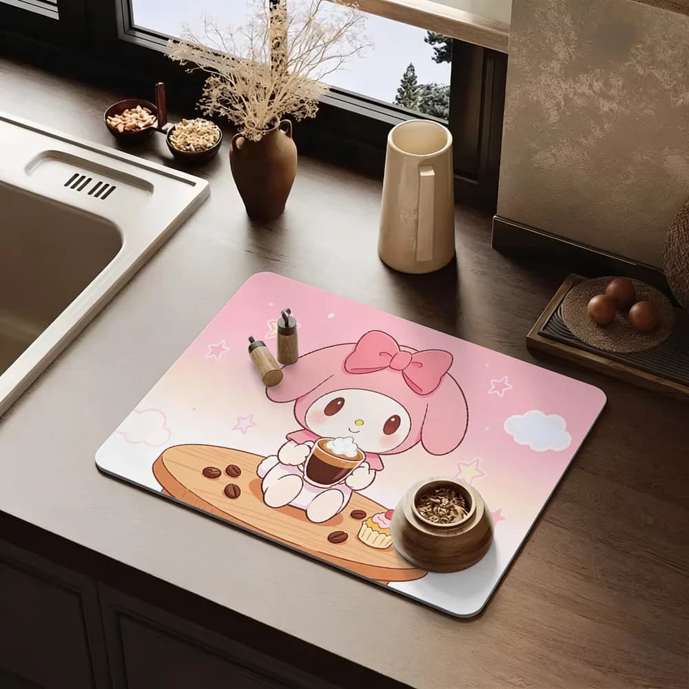 Tappetino Assorbente Antiscivolo per Cucina My Melody, Motivo Rosa Latte e Cupcake, Lavabile