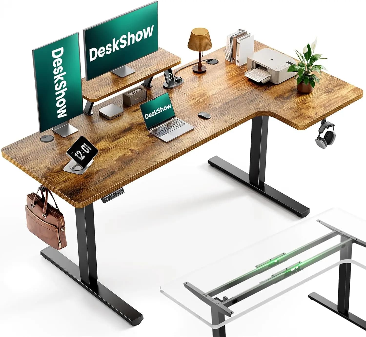 Scrivania ad Angolo a L Regolabile - Scrivania Ergonomica da 63 Pollici con Supporto Flessibile per Monitor, Tavolo Elettrico Sit-Stand per Computer