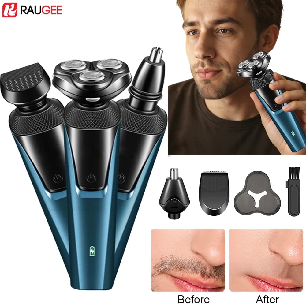 Man's Wireless Electric Shaver, Wet & Dry Barba Rotating Shaver, Triple Shear Blade for Dry and Dry Sawing