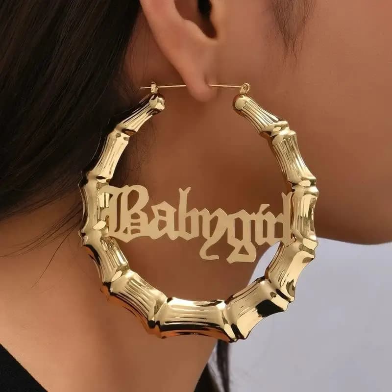 Gold Silver Plated Big Bamboo Hoop Earrings for Women Girlfriend 80s 90s Outfits for Women Hip-Pop Style Party Jewelry Gifts