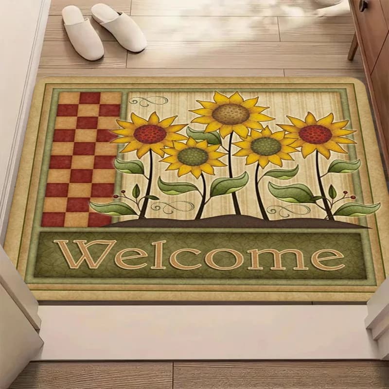 Tappetino di benvenuto con stampa girasole, stile country americano, tappeto morbido antiscivolo per interni ed esterni, ingresso, decorazione per la casa