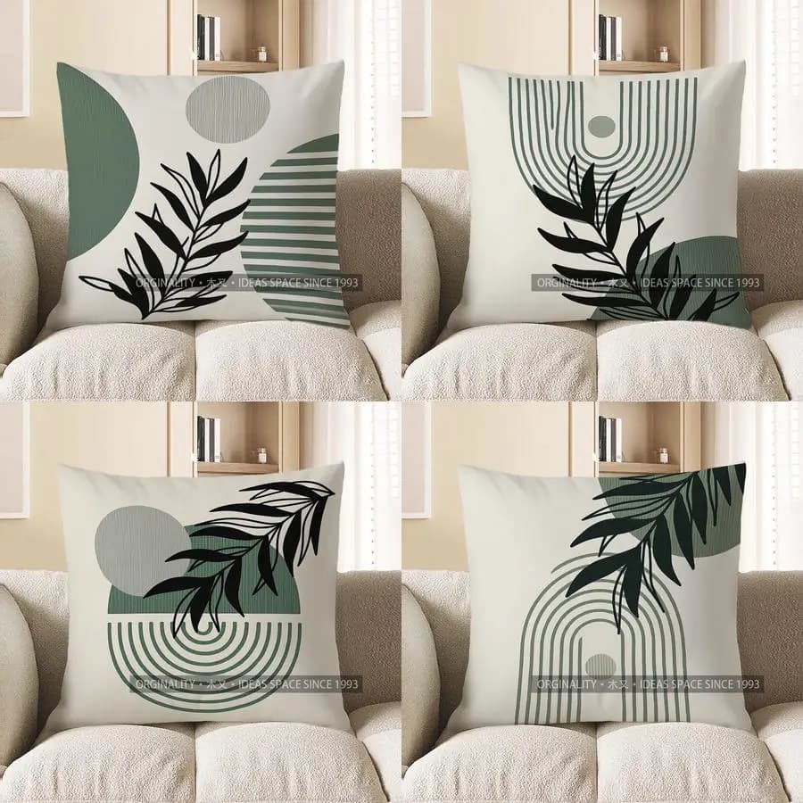 Decorazioni per la casa Fodera per cuscino con motivo geometrico moderno e foglie, adatta per divano, camera da letto, auto