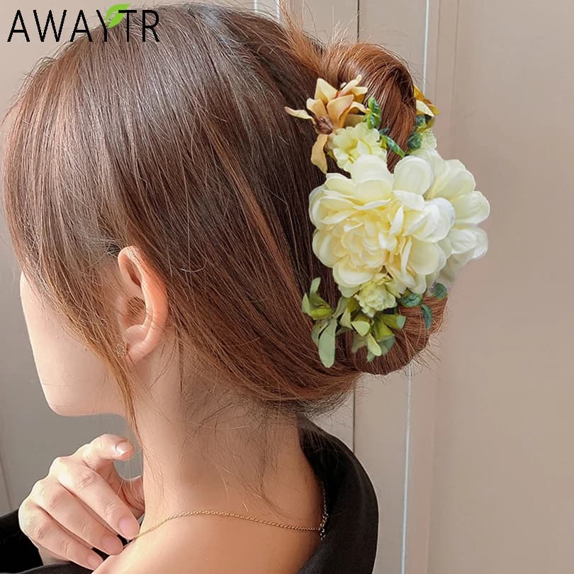 AWAYTR nuove donne grande fiore capelli artiglio fiori di rosa fermagli per capelli Barrette granchio tornante coda di cavallo Clip copricapo accessori per capelli