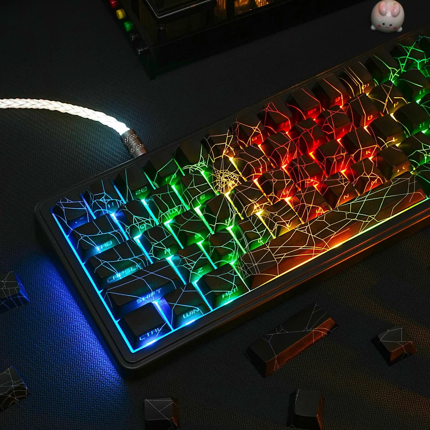 Set di Tasti a Tema Ragnatela, Profilo Cherry, Retroilluminazione Nera per Tastiera Meccanica, 130 Tasti