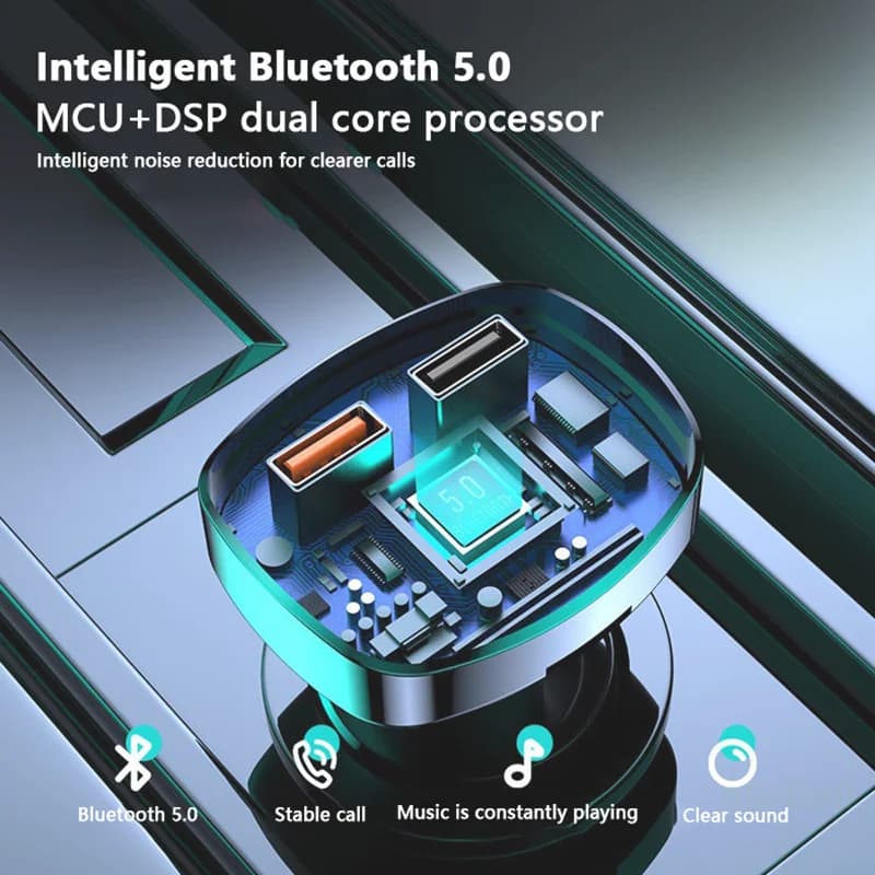 Trasmettitore FM Bluetooth per auto - Audio vivavoce wireless + lettore MP3 + caricabatterie rapido