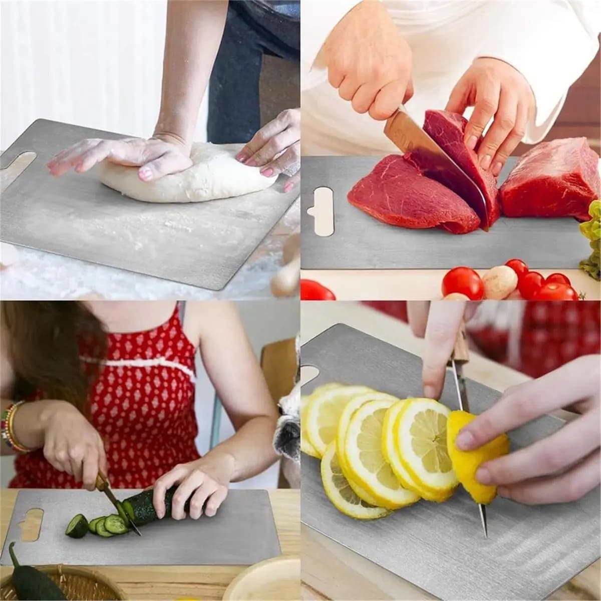 Tagliere in Acciaio Inox Salva-Tempo per Cucina, Doppio Lato, Spessore Maggiorato, Grado Alimentare, per Frutta e Carne