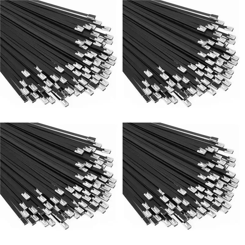 ABKJ-Fascette metalliche nere 400 pezzi 11,8 pollici in acciaio inossidabile 304 con rivestimento epossidico per macchinari, veicoli, aziende agricole, cavi