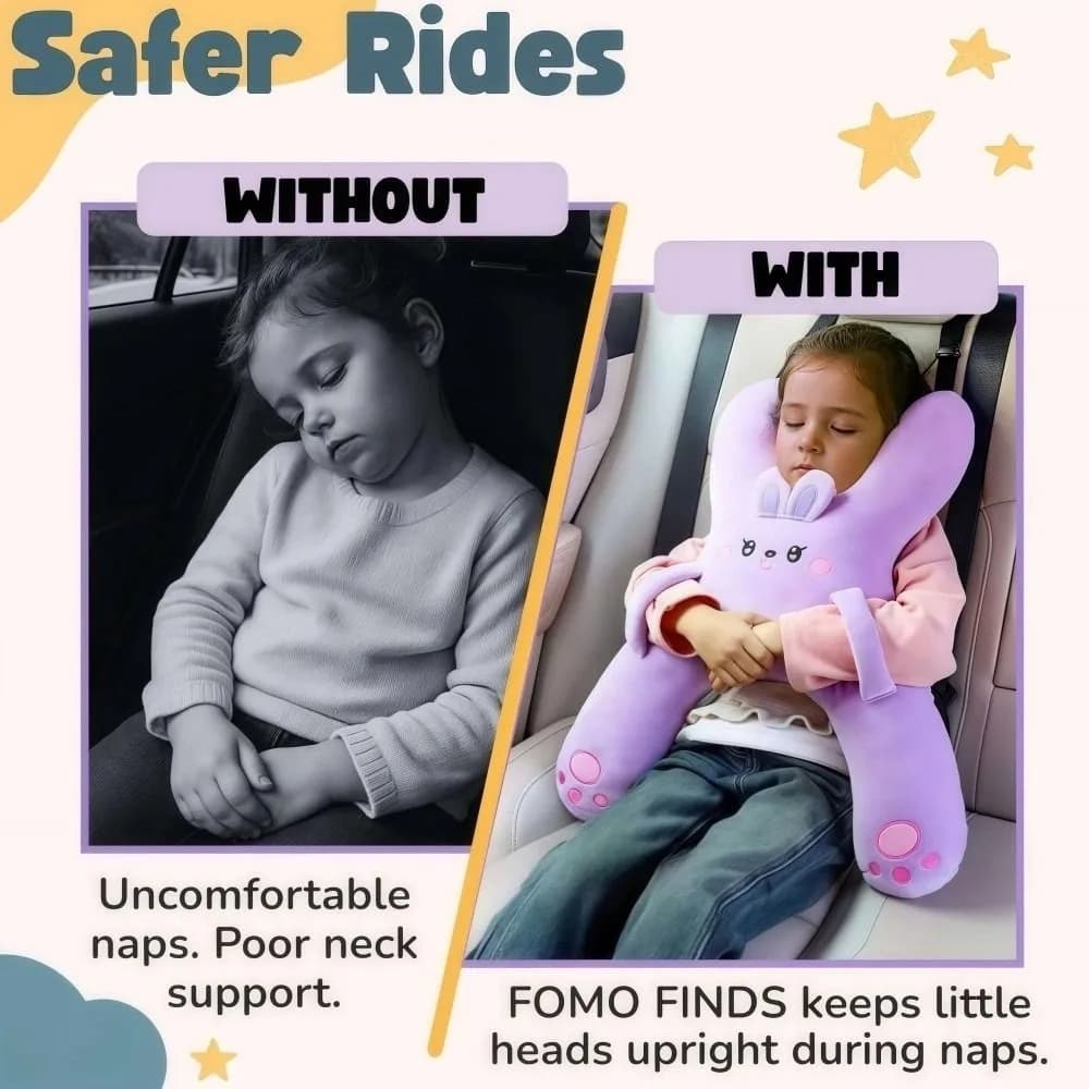 Cute Cartoon Car Headrest Head Support Breathable Unisex Sleeping Pillow Removable Comfortable Car Mounted Pillow Travel Comfort