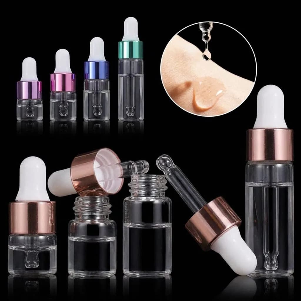 Flaconi Contagocce in Vetro Vuoti da 1/2/3/5ml per Oli Essenziali con Pipetta, Fiale Portatili Ricaricabili per Aromaterapia e Liquidi da Viaggio
