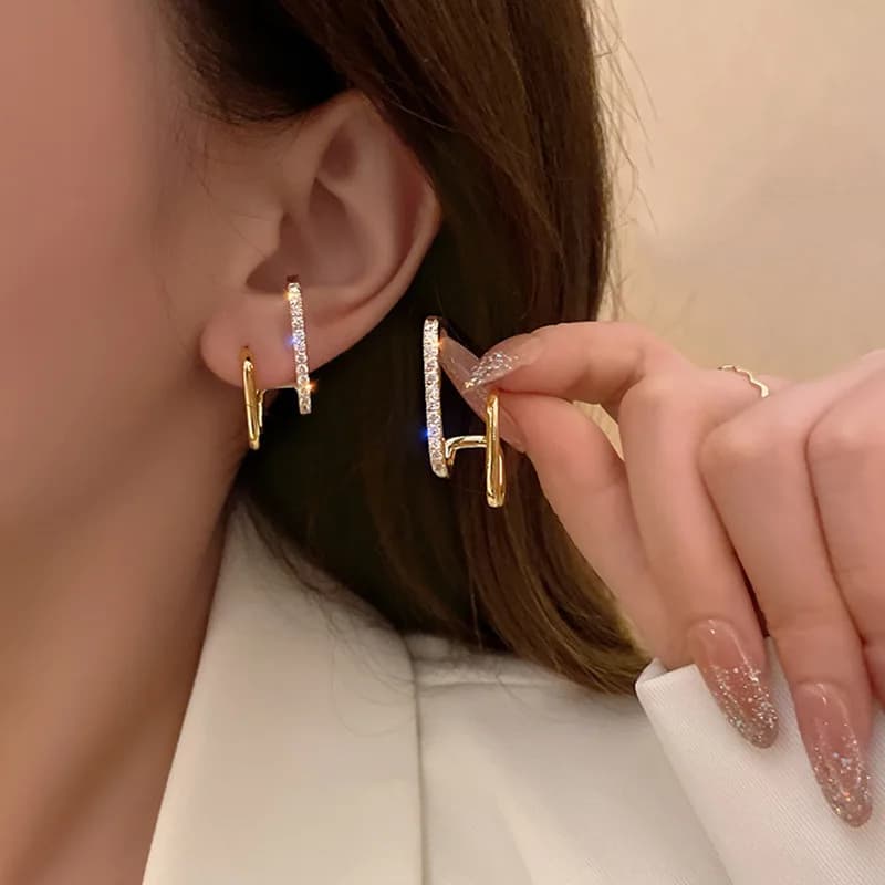 FTCY Luxury Double Row Butterfly Earrings for Women Korean Irregular U-shaped Gold Color Piercing Earrings Wedding Party Jewelry Gift butterfly earrings